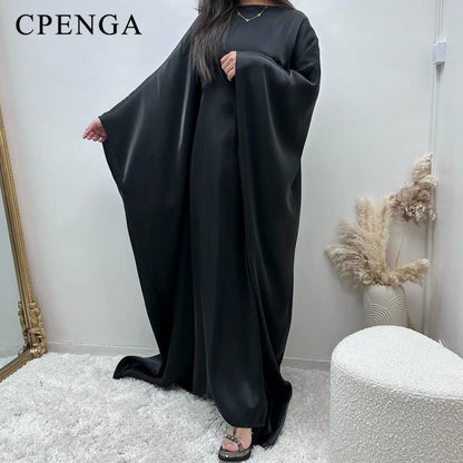 2024 New Dubai Party Jalabiya Dress Muslim Women Stain Abaya Long Sleeves Robe Elegant Female Modest Dresses Islam Clothing