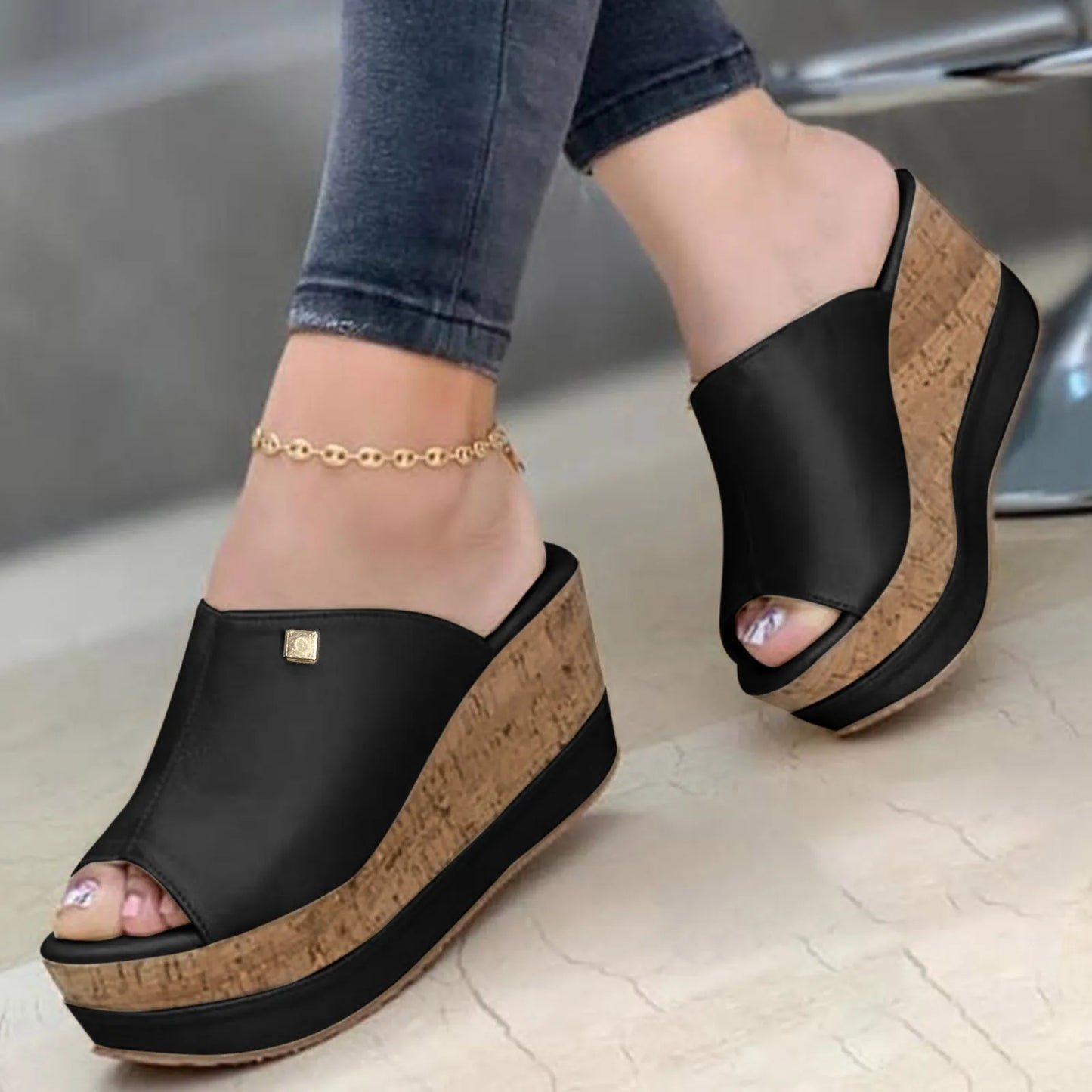 Roman Shoes Sandals For Ladies Shoes Summer Sandals Fashion Solid Color Wedge Platform Slippers Elegant Fashion Shoes Ladies