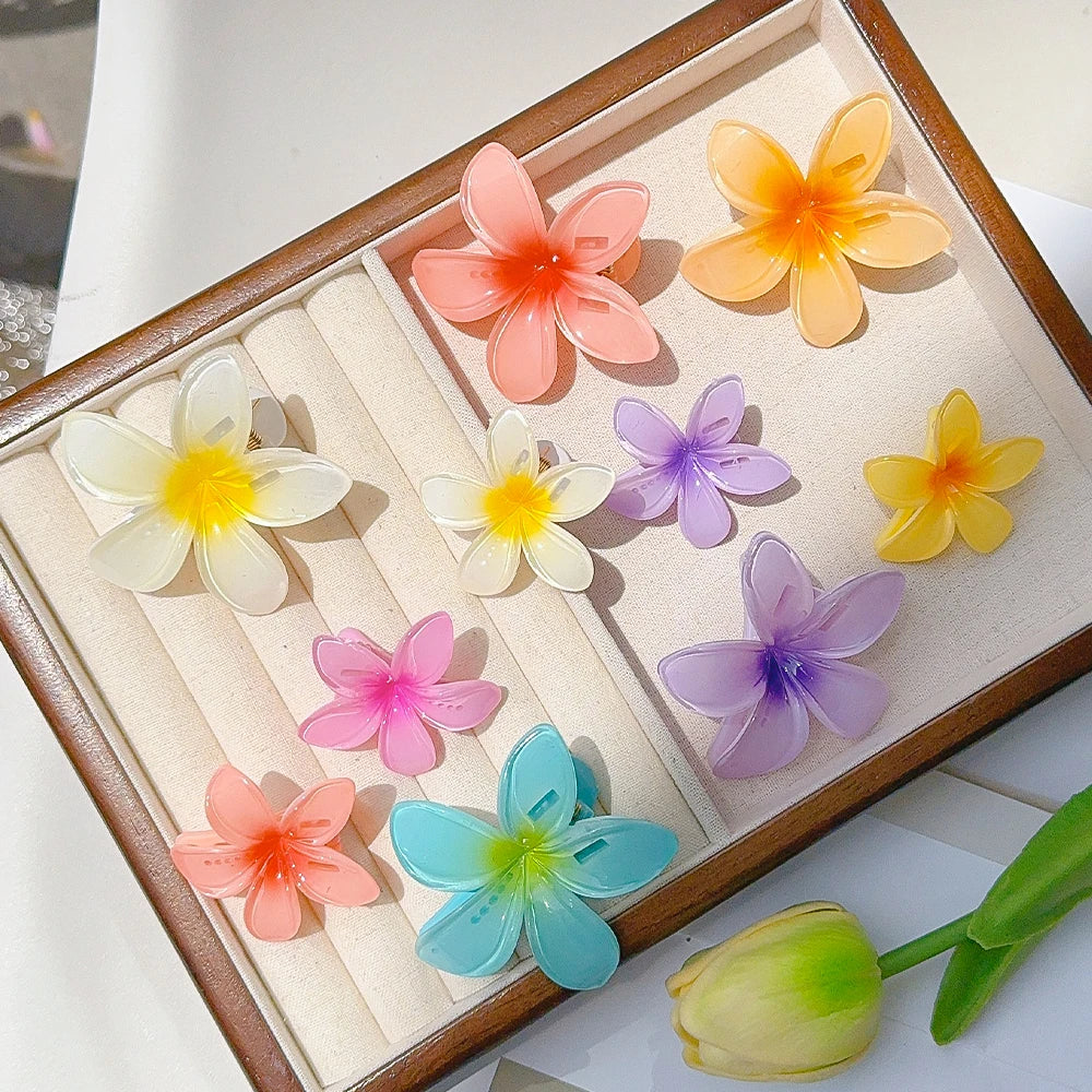 2024 Korean Gradient Flower Acrylic Hair Clip for Women Girls Sweet Hairpins Summer Beach Hawaiian Headwear Hair Accessories