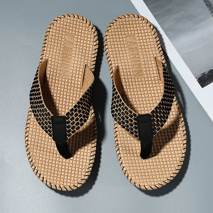 Men's flip flops summer new lightweight rubber woven slippers fashion casual outdoor sandals breathable anti slip beach shoes