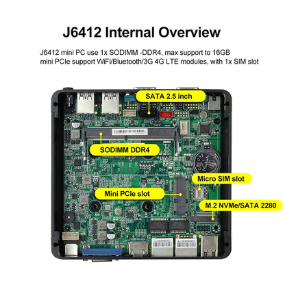 Fanless Mini PC 12th Gen Intel Celeron J6412 DDR4 M.2 SSD 2x GbE LAN RS232 RS485 Support WiFi 4G LTE Windows 10/11 Linux