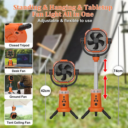 Camping Fan 20000mAh Rechargeable Portable Tent Ceiling Fan Circulators Wireless Outdoor Fan with Led Light and Remote Control