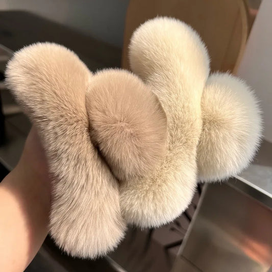 New Faux Fur Big Crab Hair Clips Rabbit Large Hairpins Head Temperament Clips New Cute Plush Hair Scratching Ponytail Hair Claws