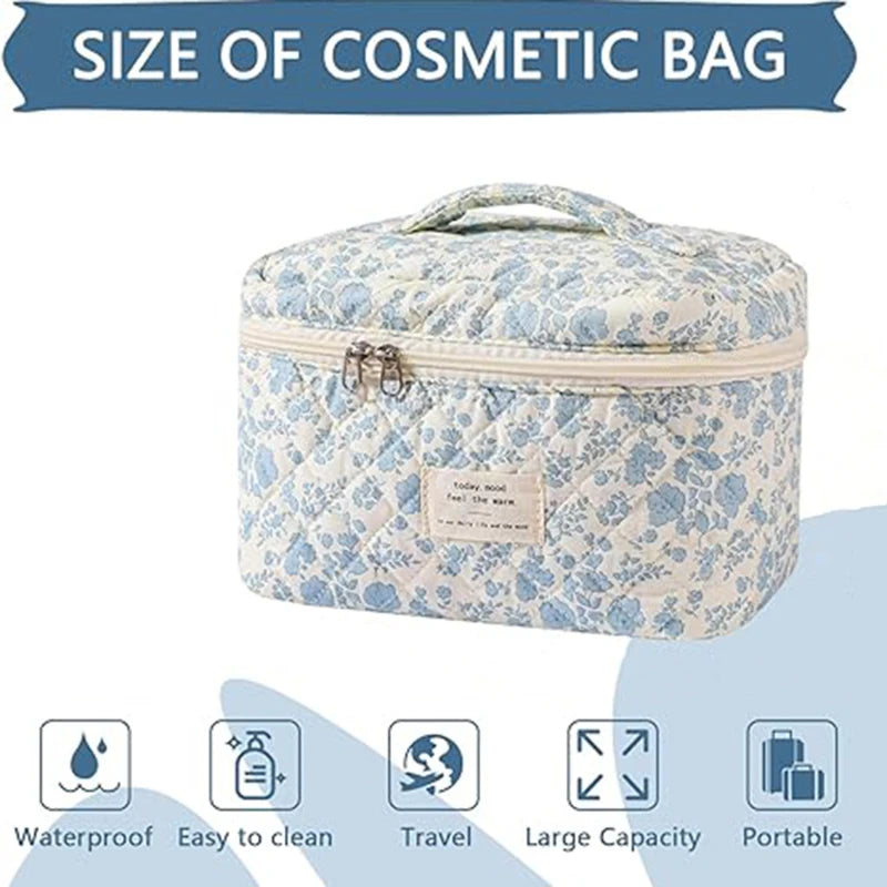 Ladies Quilted Cotton Storage Bag Aesthetic Printed Makeup Bag Women's Large Capacity Toiletry Organizer Cosmetic Pouch NEW