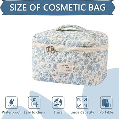 Ladies Quilted Cotton Storage Bag Aesthetic Printed Makeup Bag Women's Large Capacity Toiletry Organizer Cosmetic Pouch NEW