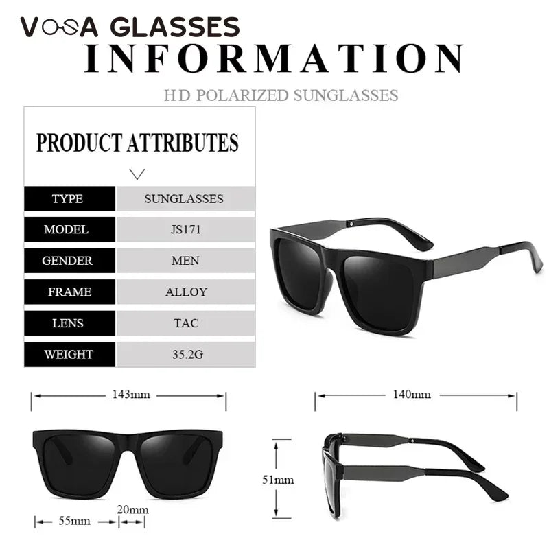 Retro Square Polarzied Men's Sunglasses For Driving High Quality UV400 Oversized Sunglass Male Fashionable Wide Leg Sun Glasses