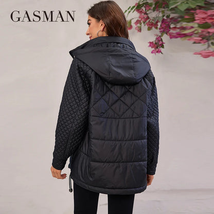 GASMAN 2024 Brand New Fashion Spring Down jacket Autumn Women Coats Middle Length parkas Woman jackets female Thin Cotton 80317