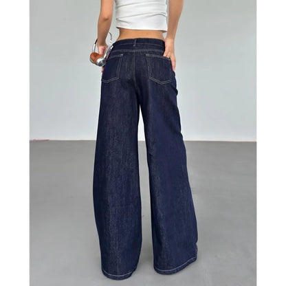 2024 Blue Women Jeans High Waist Vintage Straight Baggy Denim Pants Streetwear Y2K American Style Fashion Wide Leg Denim Trouser