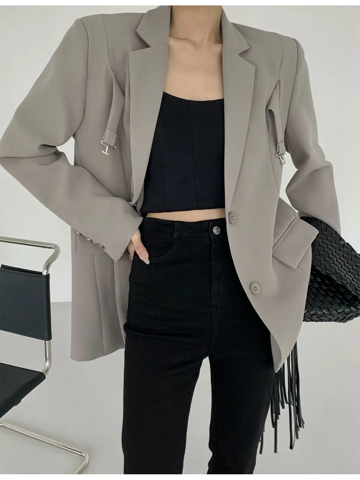 Autumn New High-end Professional Formal Outfit White Suit Coat Women Top Mid Length Fashion Loose Casual Blazers Women Clothing