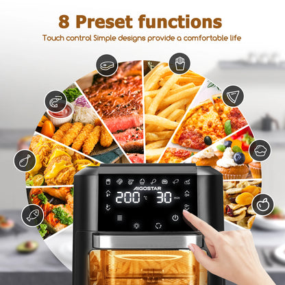 12L Large Capacity Air Fryer, Multi-function Air Oven, Includes 7 Accessories, Dishwasher Safe, LED Touch Screen, 8 Default Modes, Rotating System, BPA Free, 1500W