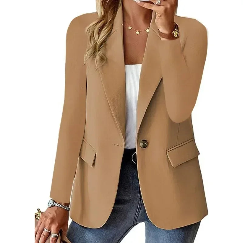 Women's S-2XL Size Commuter New Style Long Sleeved Fashion Cardigan Small Suit Coat Elegant Solid Color Casual Women's Suit Top