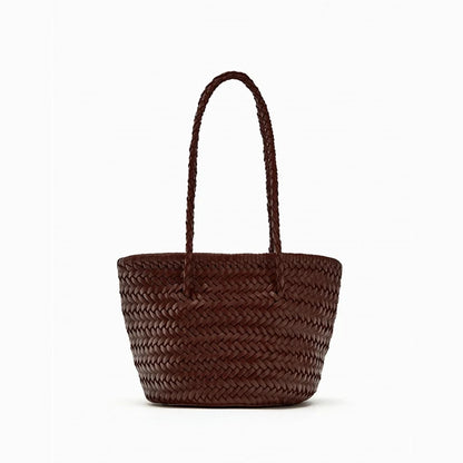 MABULA Vegant Leather Woven Tote Bag for Women Classical Handwoven Drawstring Shoulder Shopper Purse Big Capacity Beach Handbag