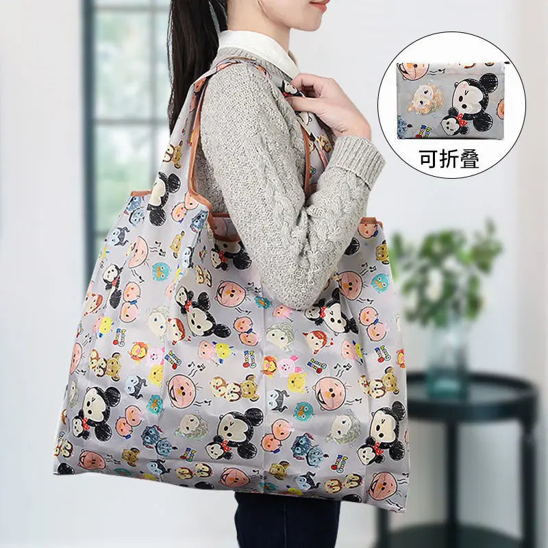 Disney Stitch Tote Bags for Women Mickey Mouse Winnie The Pooh Anime Large Capacity Shopping Bags Folding Storage Bag Handbags