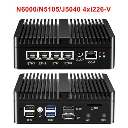 4x 2.5G i226 i225 LAN 12th Gen Fanless Mini PC Intel N100 N5105 Soft Router Firewall NVMe Industrial HDMI2.0 OPNsense PVE ESXi