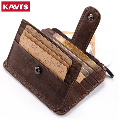 KAVIS Genuine Leather Mini Card Holder Small Light Women's Wallets Multifunctional Zipper Coin Purse Travel ID Credit Cardholder