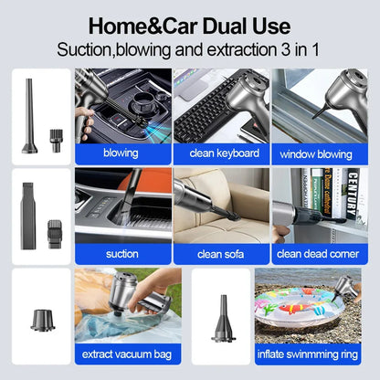 2 in 1 Car Vacuum Cleaner 95000PA Strong Suction Handheld Wireless Vacuum Cleaner Blower Portable Vacuum Cleaner For Car Home