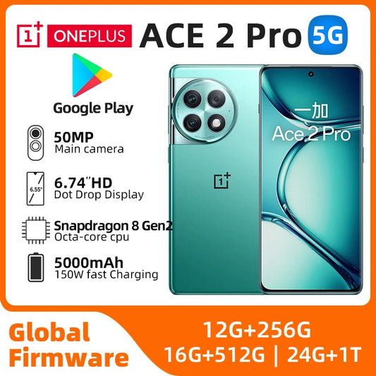 OnePlus Ace2 pro 5G Mobile Phone Snapdragon8 Gen 2 6.74inch Screen 256GB Rom 5000mAh Charge 50MP Camera Used phone