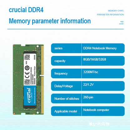 Crucial DDR4 RAM Memory Notebook So-dimm 8GB 16GB 32GB 3200MHz 1.2V  For Laptop Memory