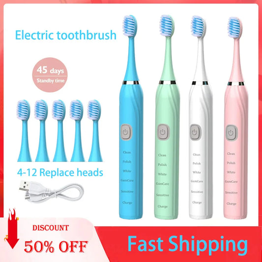 Sonic Electric Toothbrush Cleaning Brush For Adult Automatic Rechargeable Soft Hair Waterproof Ultrasonic Tooth Brush 4 heads