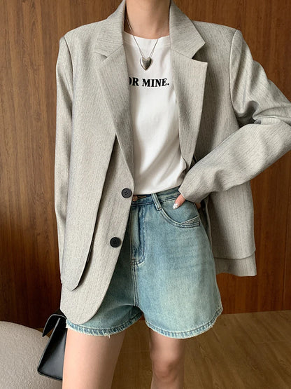 [EAM] Women Gray Double Layers Big Size Elegant Blazer New Lapel Long Sleeve Jacket Fashion Tide Spring Autumn 2024 1DH6699