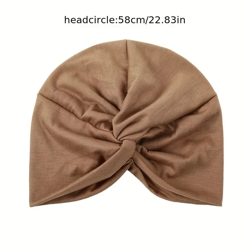 2024 New Knot Hijab Turban Hat Solid Color Pleated Head Wraps Elastic Head Scarf Casual Chemo Cap Beanies For Women