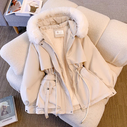 2023 New Fashion Women Winter Jacket Fake Fur Collar Oversized Long Coat Hooded Warm Lining Female Puffer Jacket Parkas Mujer