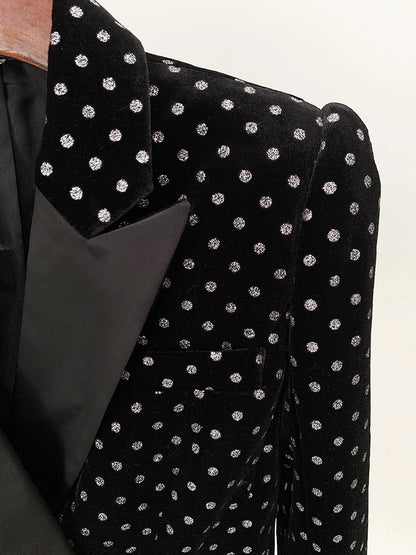 HIGH STREET Newest Fashion 2024 Designer Blazer Women's Shimmer Polka Dot Velvet Blazer