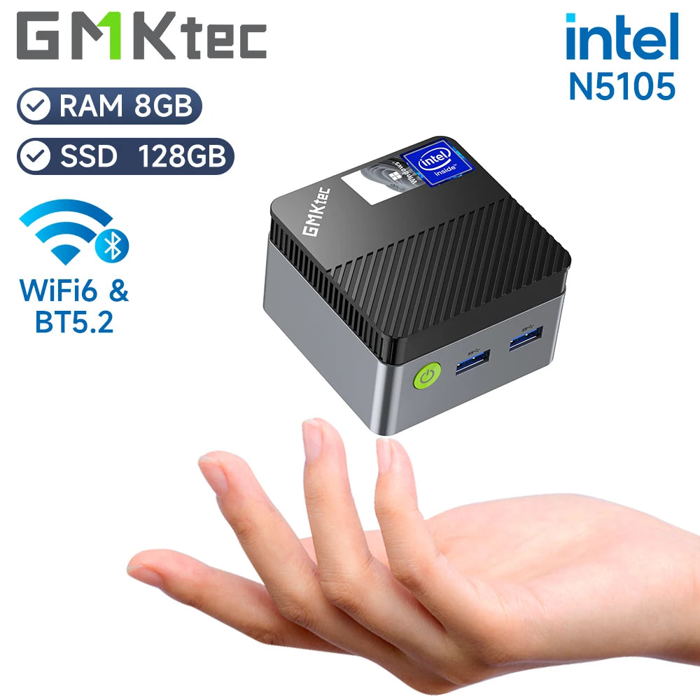 GMKtec KB5 Mini PC Intel Celeron N5105 Windows 11 Pro 4K Mini PC DDR4 8GB RAM 128GB ROM WiFi5 BT4.2 Desktop Computer Work