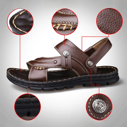 Men Sandals High Quality Summer Beach Shoes Leather Dad Shoes Thick-soled Comfortable Slippers Non-slip Open-toe Leather Sandals