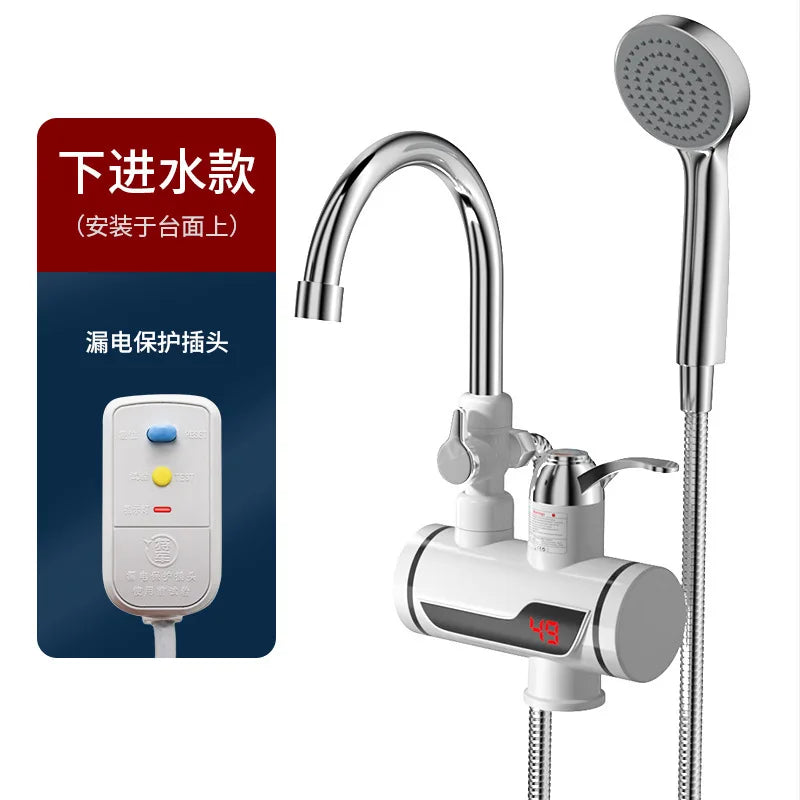 Instant Electric Water Heater LED Light Eu Plug Kitchen and Bathroom Instant Use with Shower Electric Faucet