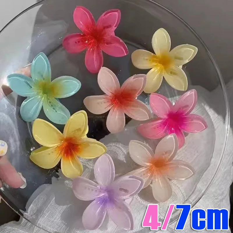 2024 Korean Gradient Flower Acrylic Hair Clip for Women Girls Sweet Hairpins Summer Beach Hawaiian Headwear Hair Accessories