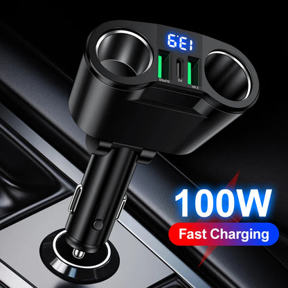 100W 2USB PD Dual Car Cigarette Lighter PD+QC3.0 Car Charger 12V/24V Universal Super Fast Charge Power Adapter Car Styling