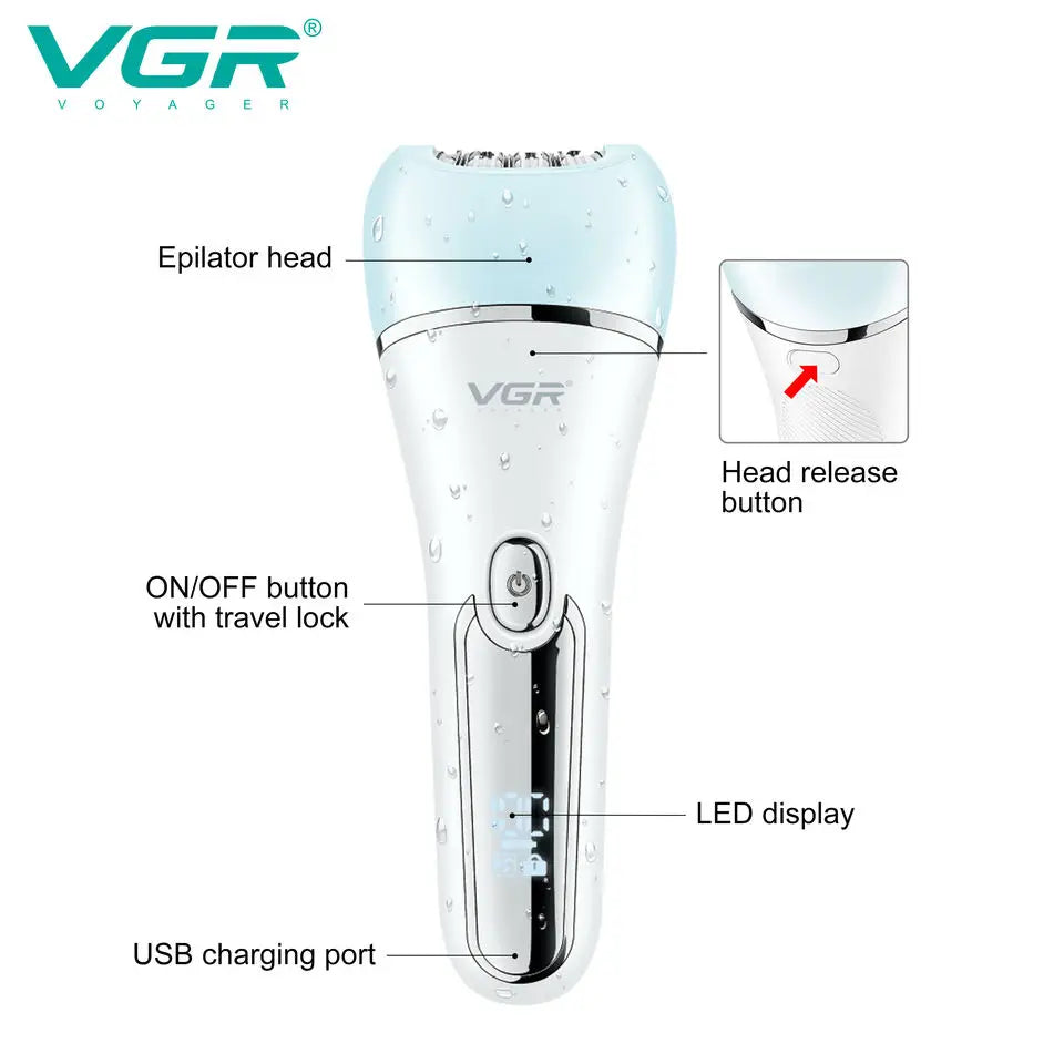 VGR Electric Women Epilator Female Shaver Leg Body Hair Removal Lip Chin Depilatory Lady Bikini Trimmer Facial Hair Remover