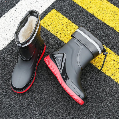 Autumn and winter non-slip rain boots for men warm rain boots, velvet waterproof shoes, kitchen plastic work shoes fishing shoes