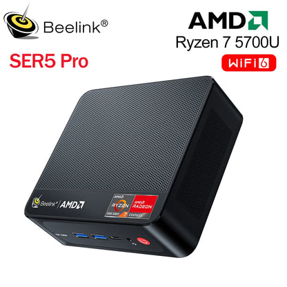 Beelink SER5 Mini PC AMD Ryzen 5 5700U 16GB NVME SSD 500GB 4K Dual HD 1000M Wifi6 SER5 Max 5800H 5560U Gamer Computer