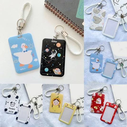 1PCS Students Bus Card Case Lanyard Door Women Girl Floral Bear Style Credit Card Covers Bag Pendant Female ID Card Holder Bags