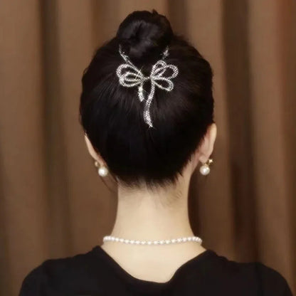 New Luxury Braided Glaring Bow Hair Clips Pearl Butterfly Hairpin Ponytail Buckle Hair Pin Claw Korean Clipper Accessories