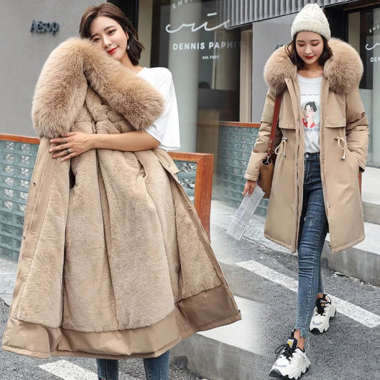 Winter Jacket 2024 New Women Parka Long Coat Wool Liner Hooded Jacket Fur Collar Thick Warm Snow Wear Padded Fashion Parka