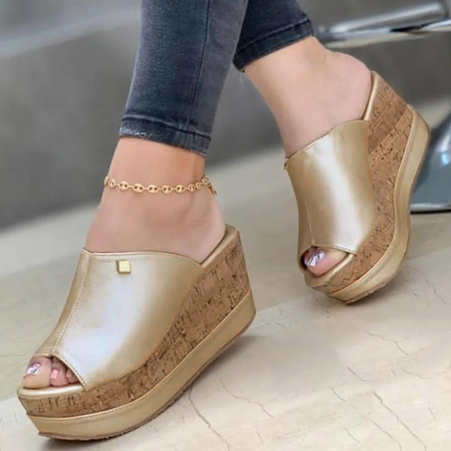 Roman Shoes Sandals For Ladies Shoes Summer Sandals Fashion Solid Color Wedge Platform Slippers Elegant Fashion Shoes Ladies