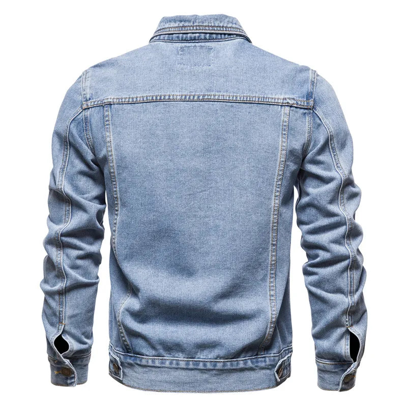 2023 Spring Men Solid Lapel Denim Jackets Fashion Motorcycle Jeans Jackets Hommes Slim Fit Cotton Casual Black Blue Coats