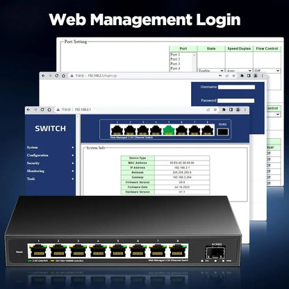 AMPCOM 2.5GbE Managed Switch 8 Port 2.5GBASE-T Network Switcher 10G SFP+ Slot Uplink Web Management QOS VLAN LACP Fanless