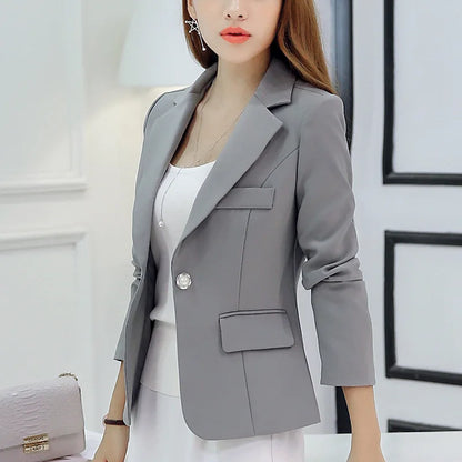 Black Women Blazer Formal Slim Blazers Lady Office Work Suit Pockets Jackets Coat Female Korea Casual Short Blazer Femme Blazers