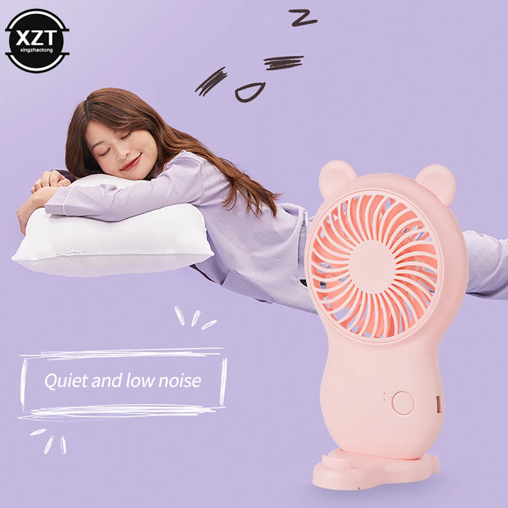 Cartoon Bear-shaped Fan Handheld Mini Fan Portable Pocket USB Charging Fan Summer Air Cooler Outdoor Travel Fan