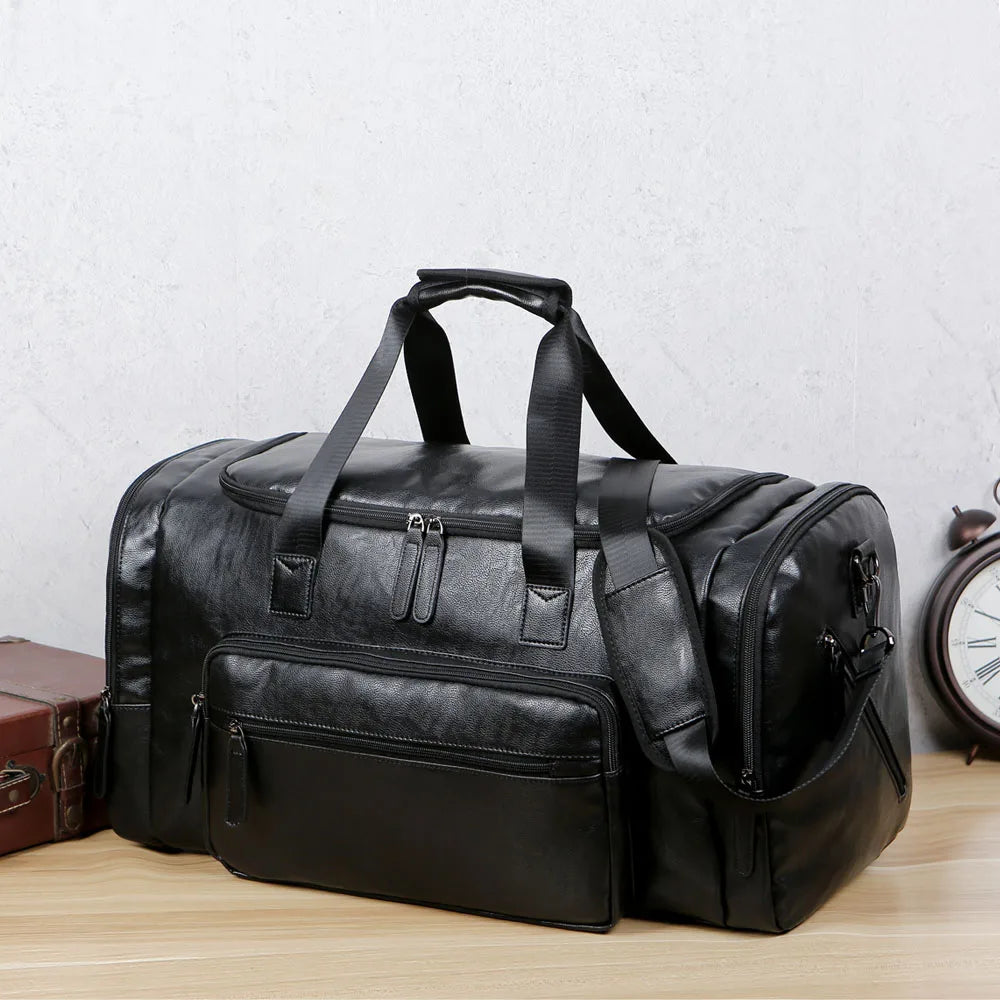 Men's Large Travel Tote Soft Leather Business Trip Holiday Handbag Man Carry ON Luggage Pack Bags Black Brown PU Shoulder Bag