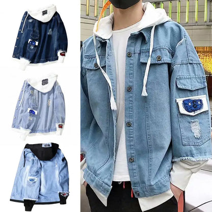 Men Coat Stylish Super Soft Denim Jacket Relaxed Fit Single Breasted Outerwear Coat for Riding