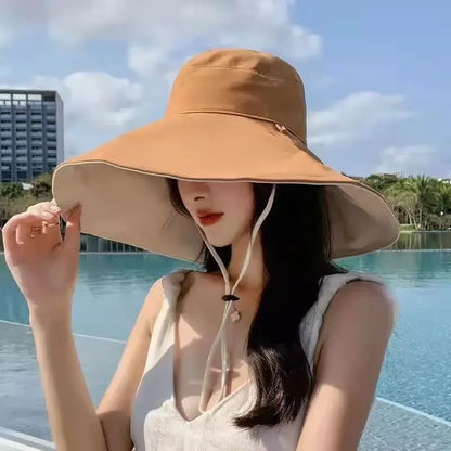 Wide Brim UPF 50+ Sun Hat Women Anti-UV Protection Hiking Fisherman Cap Fold Summer Solid Beach Hat 2024 Double Sided Sun Hat