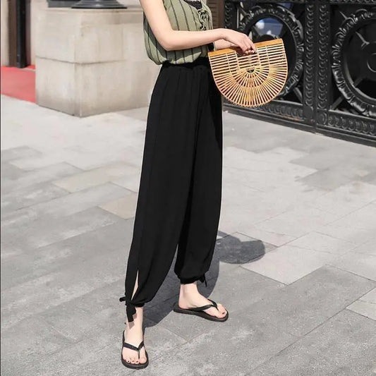 Women Summer Simplicity Fashion Solid Color High Waist Thin Bloomers Women Clothes Casual All-match Appear Thin Cropped Pants