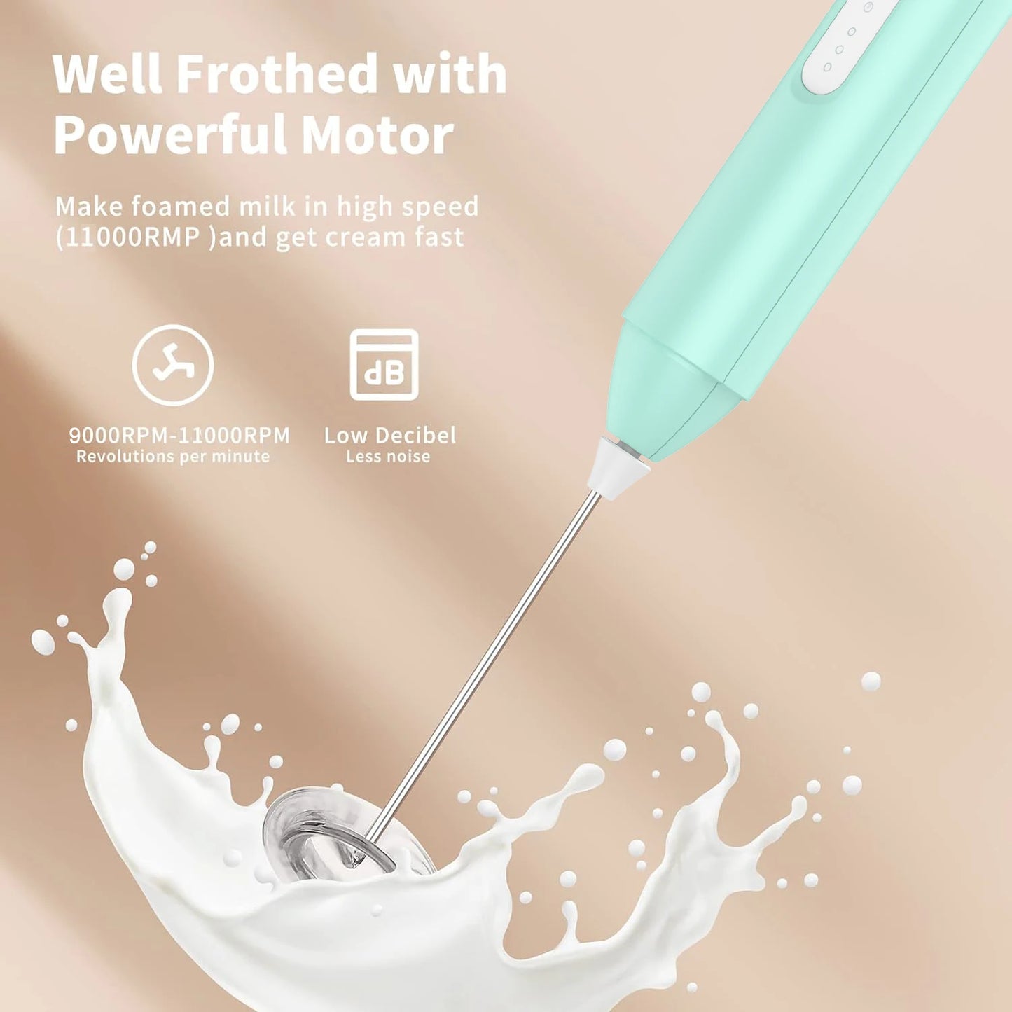 Milk Frother Handheld Rechargeable Coffee Frother - Frother Wand , Electric Whisk Drink Mixer for Coffee, Mini Foamer for Lattes