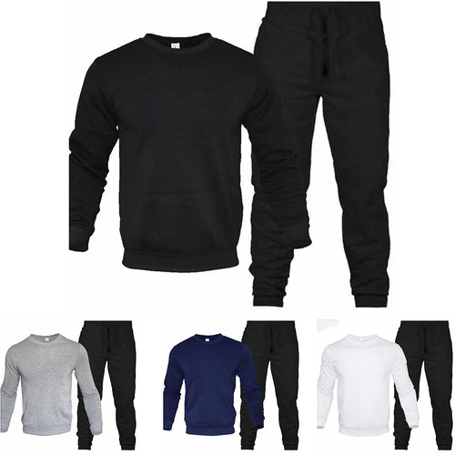 Men's Two-Piece Set O-Neck 2 Pieces Sets Tracksuit Hooded Sweatshirt +Drawstring Pants Male Sport Hoodies Running Sportswear