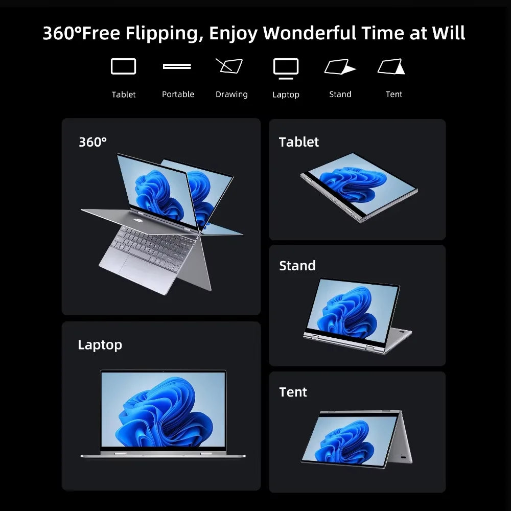 BMAX Y13PRO 360° Laptop 13.3 inch Notebook 16GB RAM LPDDR5 512GB SSD Windows 11 1920*1080 IPS Intel N100 laptops Computer